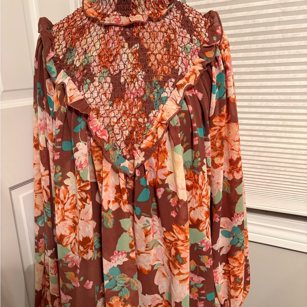 ASOS DESIGN High Neck Shirred Long Sleeve Blouse with Frill Detail - Picture 2 of 6